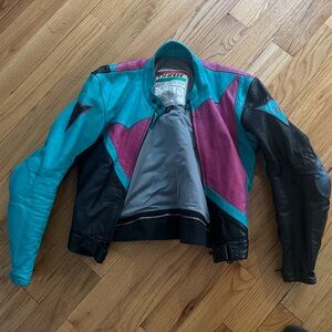 Vintage Italian Teal and Pink Leather Jacket